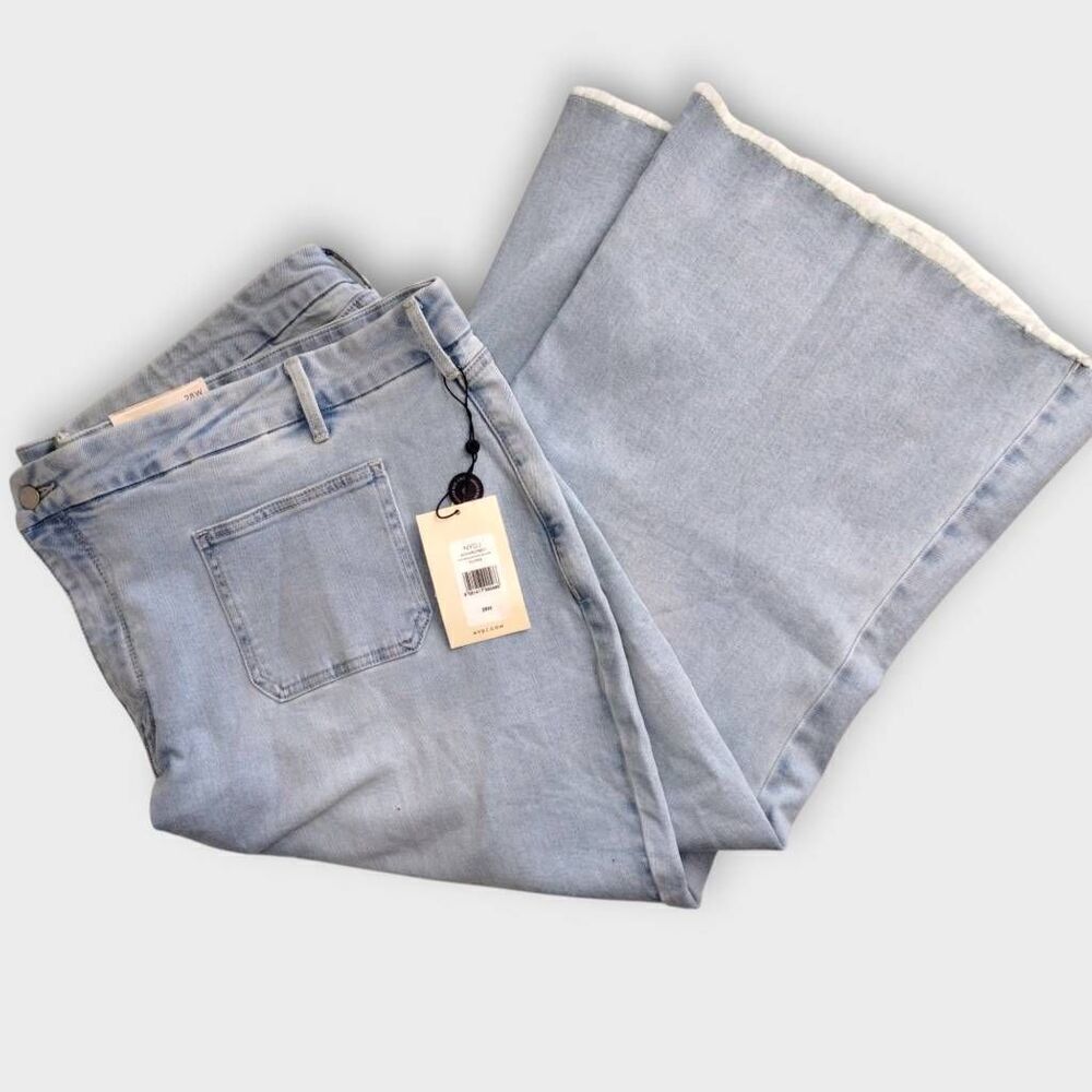 NYDJ Womens Jean Sz 28W Wide Leg‎ High Rise Crystal Blue Stretch Brigitte Capri